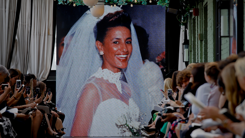 Aberra in her wedding dress that she designed herself.